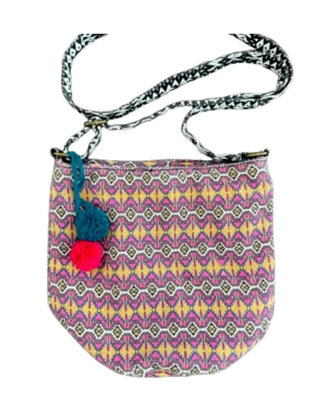 Boho Crossbody Bag Mossimo Woven Tribal Pom Pom Festival Purse
